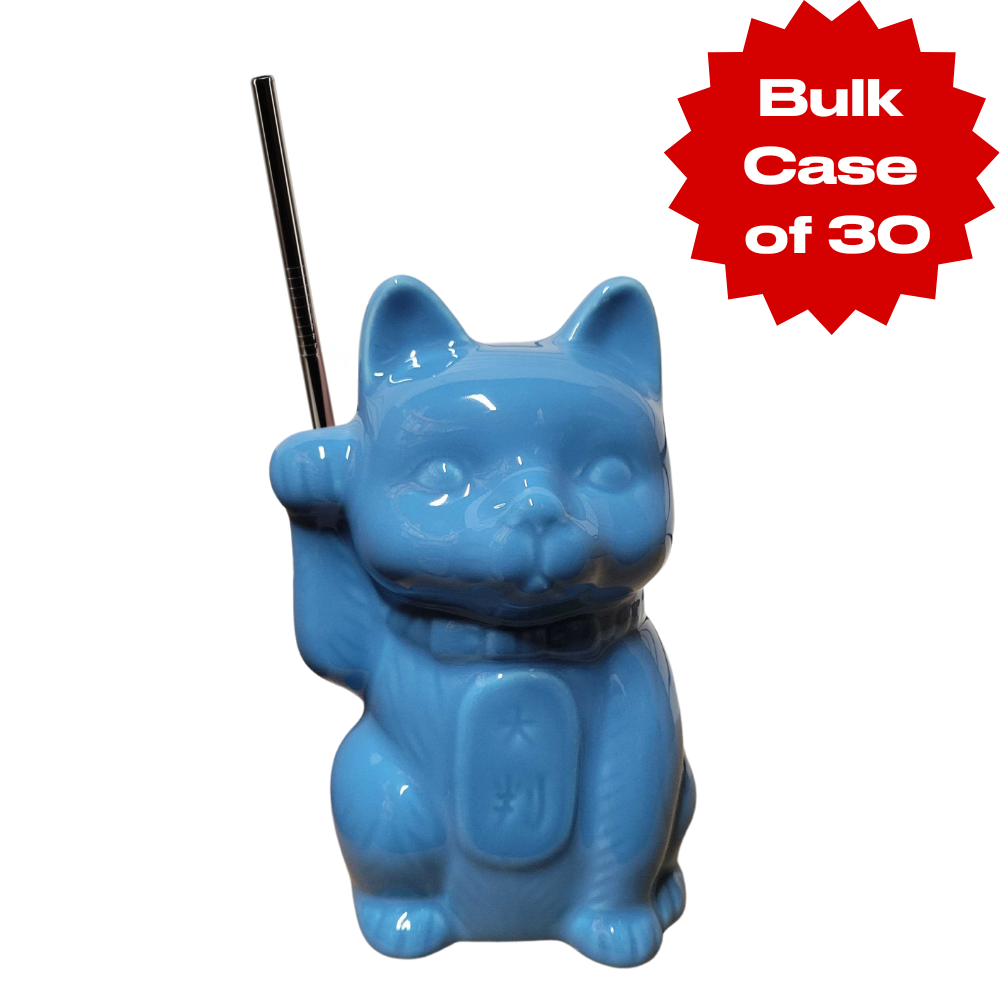 Bulk Blue Koi Neko Cat Tiki Mug (Case of 30)