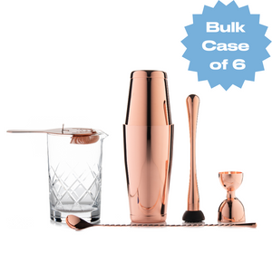 Bulk Deluxe Bar Tools Set with Boston Shaker - Copper (Case of 6)