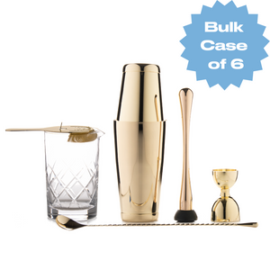 Bulk Deluxe Bar Tools Set with Boston Shaker - Gold (Case of 6)