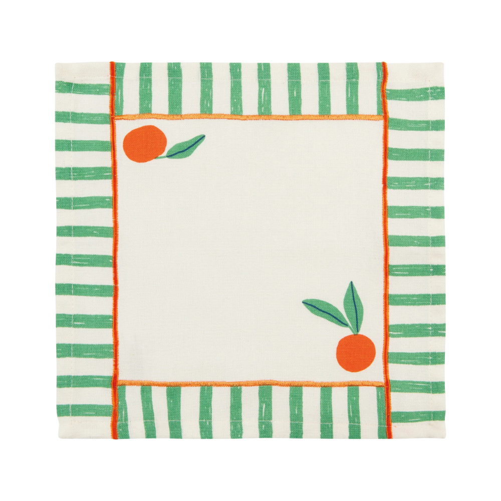 Citrus Burst Cocktail Napkins (set of 4) green border