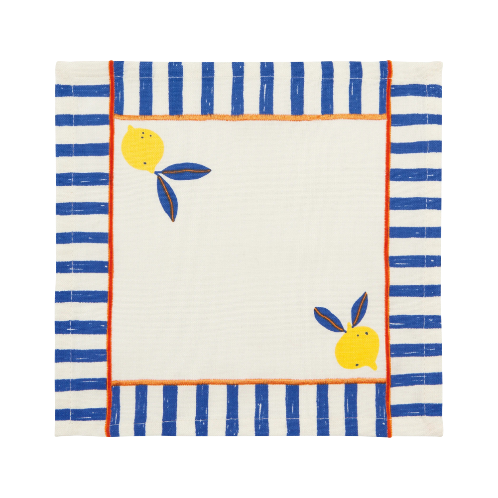 Citrus Burst Cocktail Napkins (set of 4) blue border