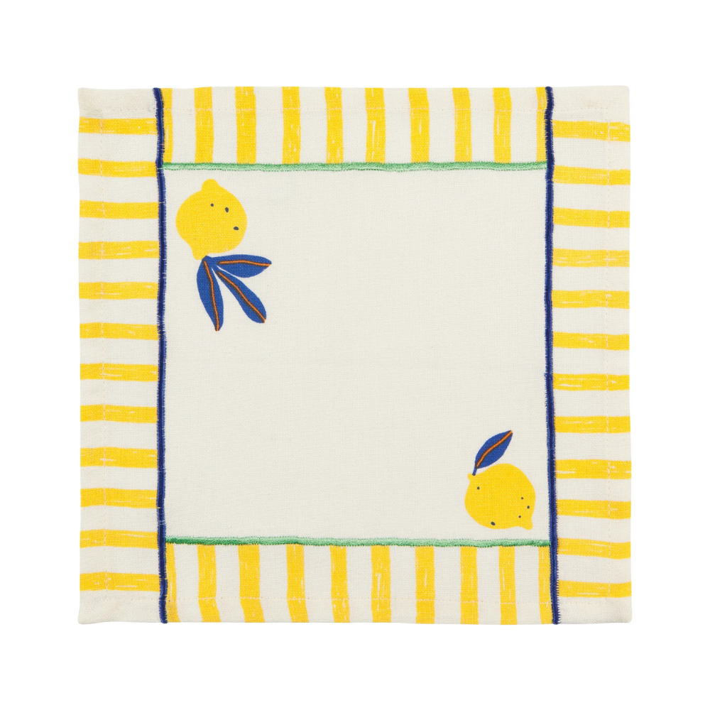 Citrus Burst Cocktail Napkins (set of 4) yellow border