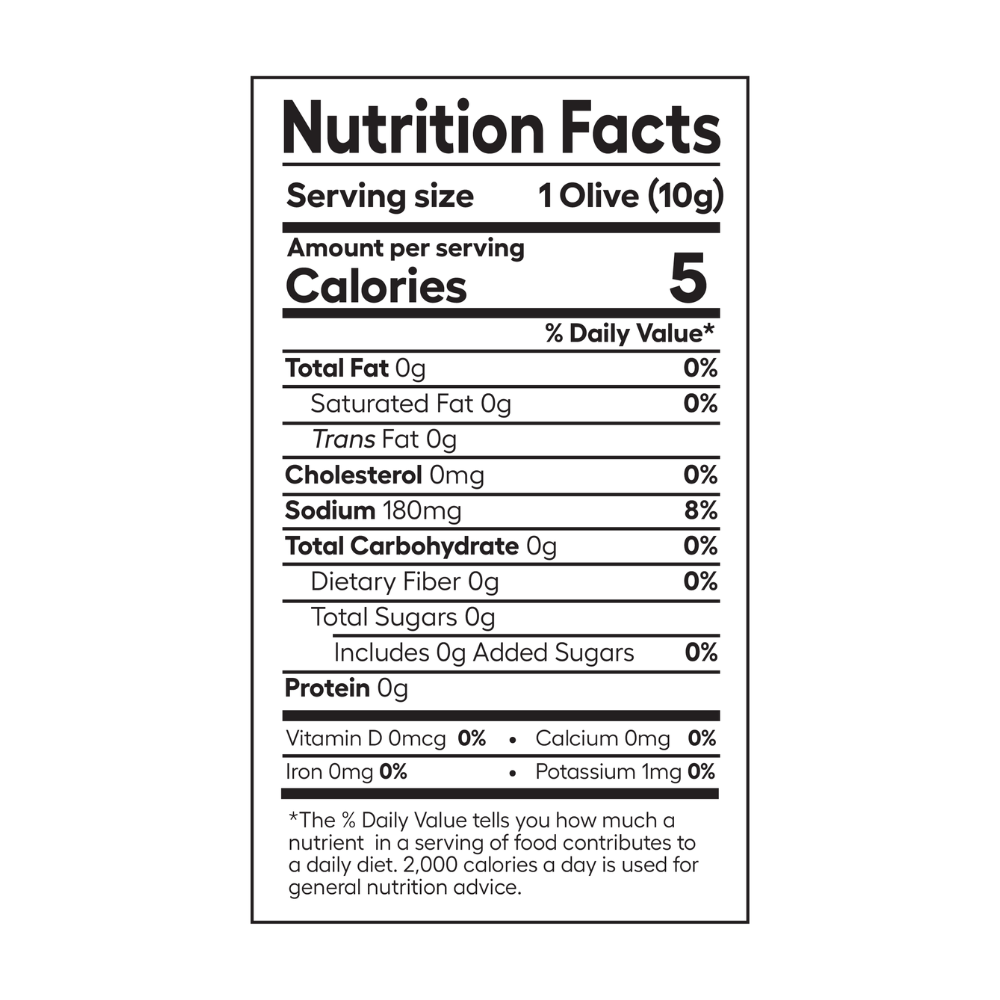 Filthy Pimento Olives Nutritional Information