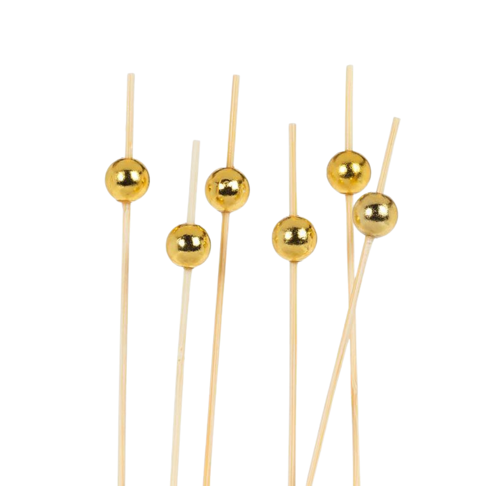 Gold Metallic Ball Bamboo Picks (Box of 100)