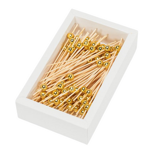 Gold Metallic Ball Bamboo Picks (Box of 100)