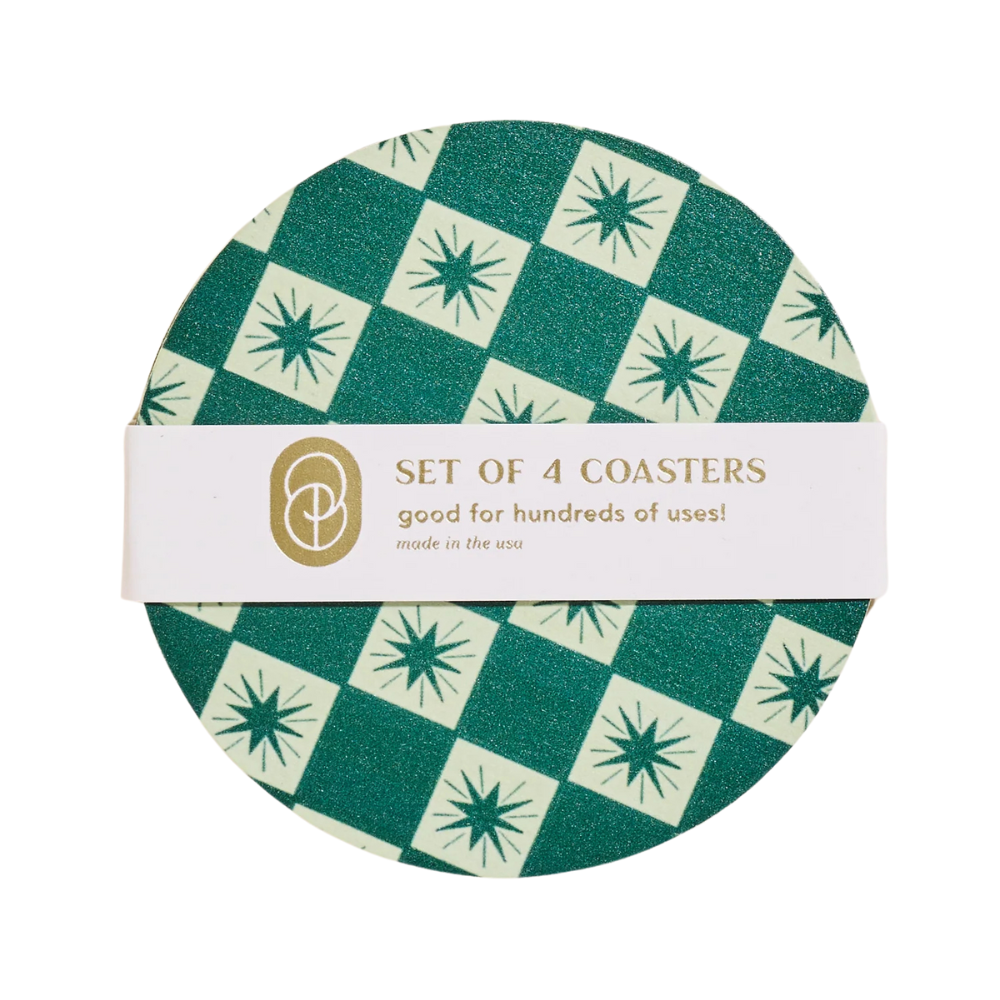 Green Checkered Star Coasters (set of 4)