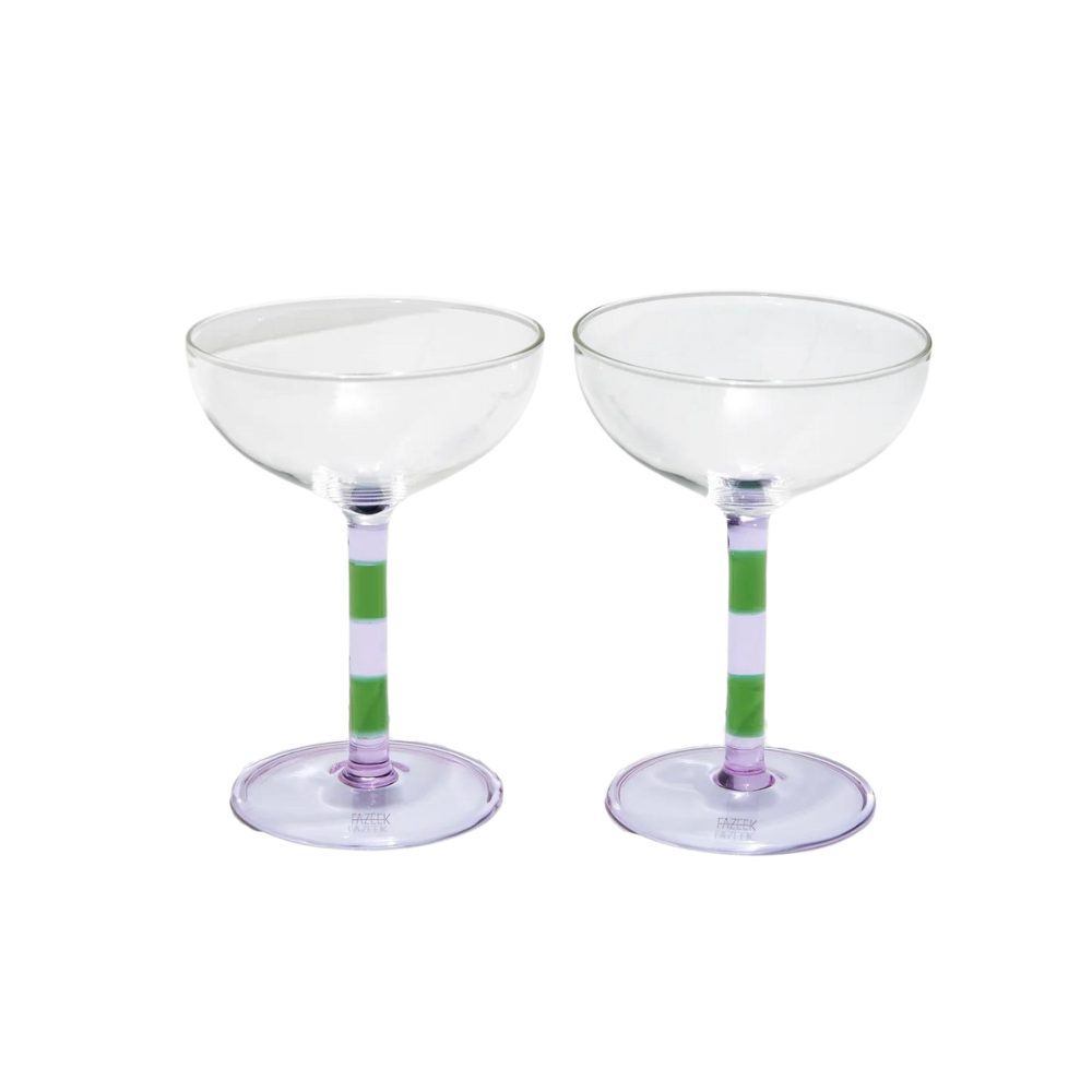 Lilac + Green Striped Coupes (set of 2)