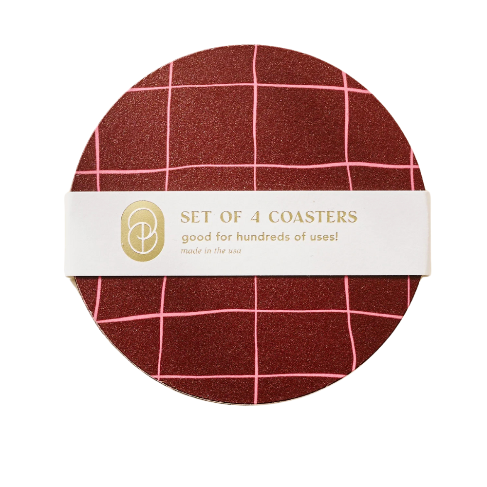 Pink & Burgundy Plaid Coasters (set of 4)