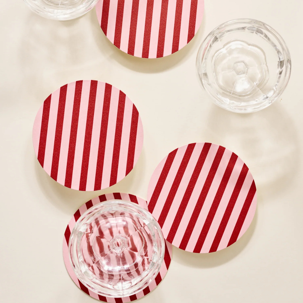 Pink & Maroon Striped Coasters (set of 4)