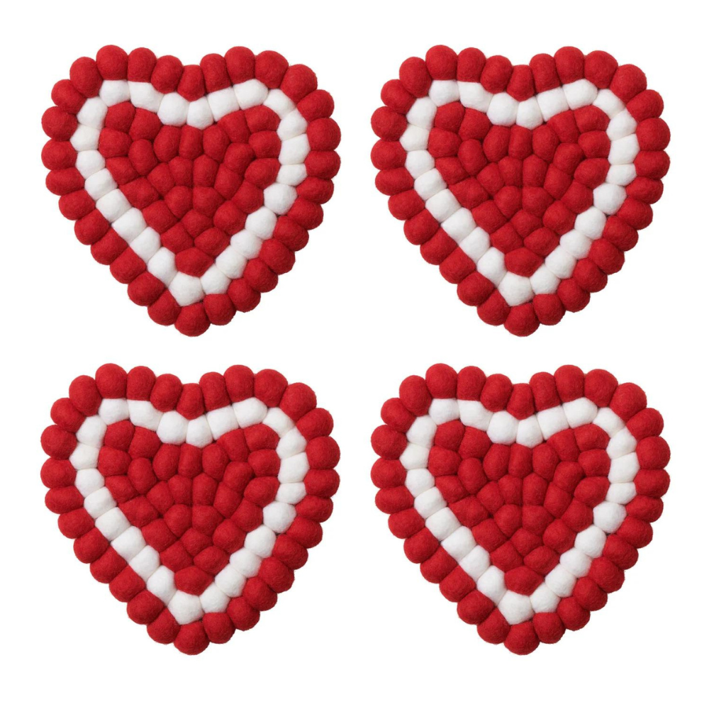 Red & White Heart Coasters (set of 4)