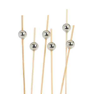 Silver Metallic Ball Bamboo Picks (Box of 100)