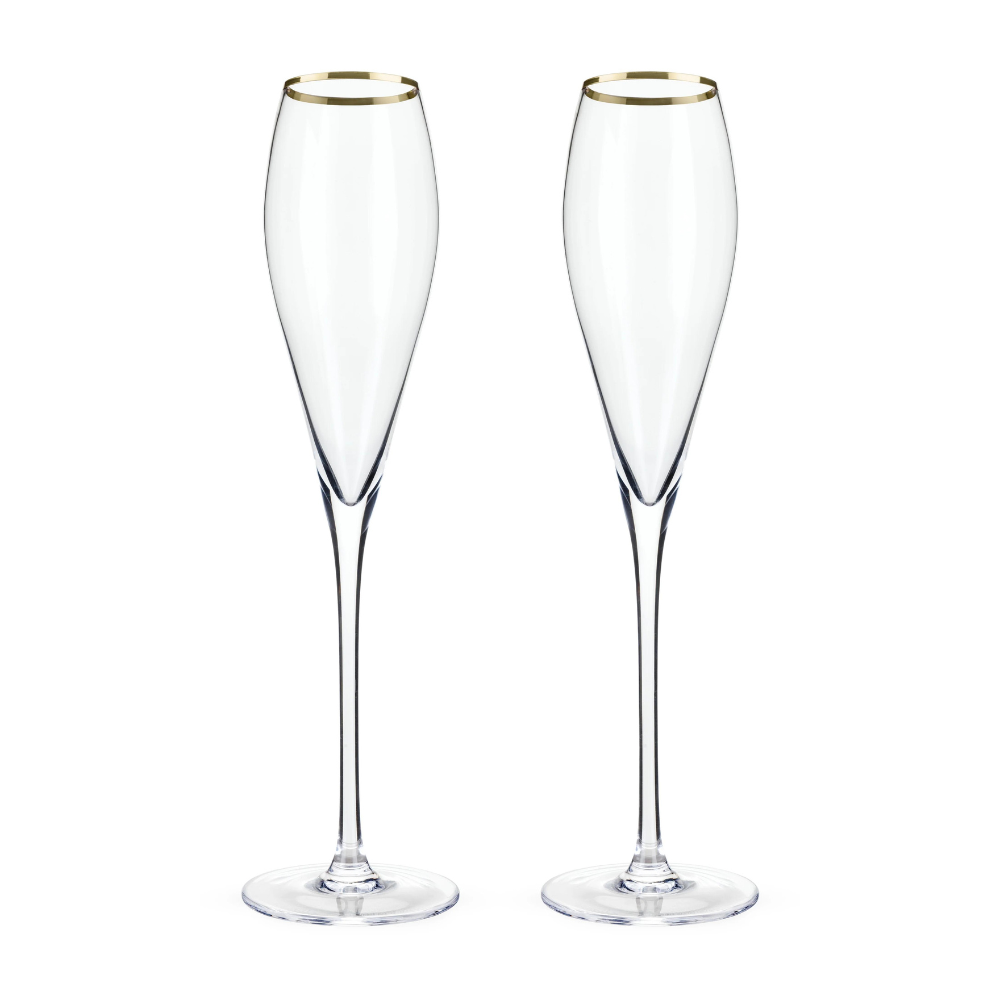 Viski Belmont Gold Rim Crystal Champagne Flutes (Set of 2)