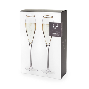 Viski Belmont Gold Rim Crystal Champagne Flutes (Set of 2)