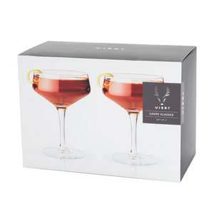 Viski Raye Crystal Coupe Glasses (set of 2) packaging